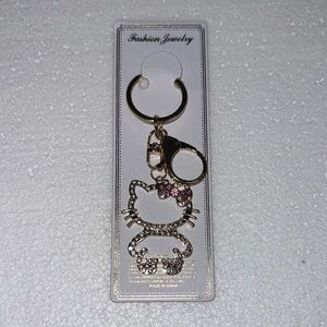 Fashion Jewelry Gold Cat Key & Card Holder with Pink Crystals